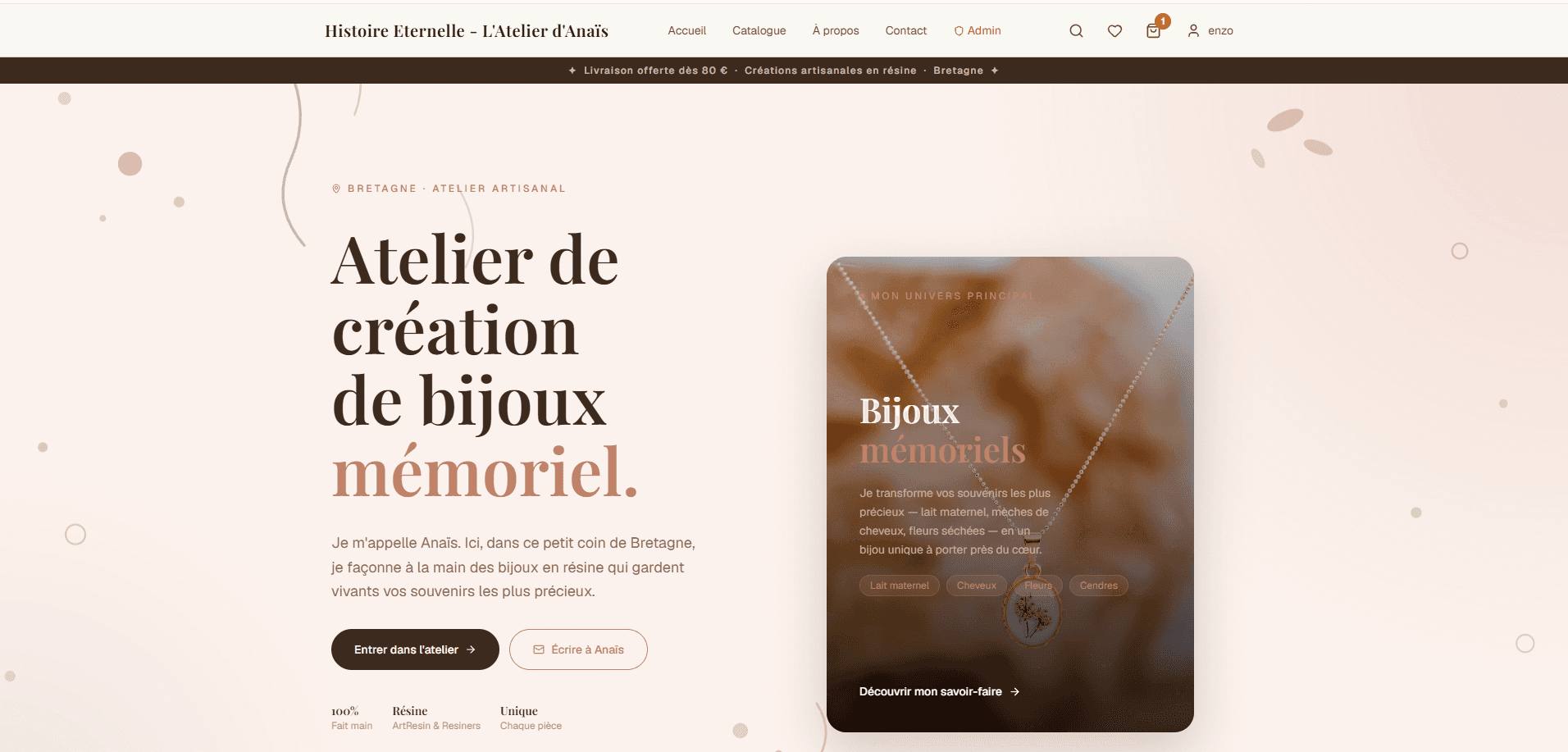Boutique en ligne Histoire Eternelle réalisée par BreizhApp
