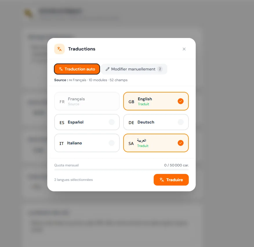 Traduction automatique du livret en plusieurs langues